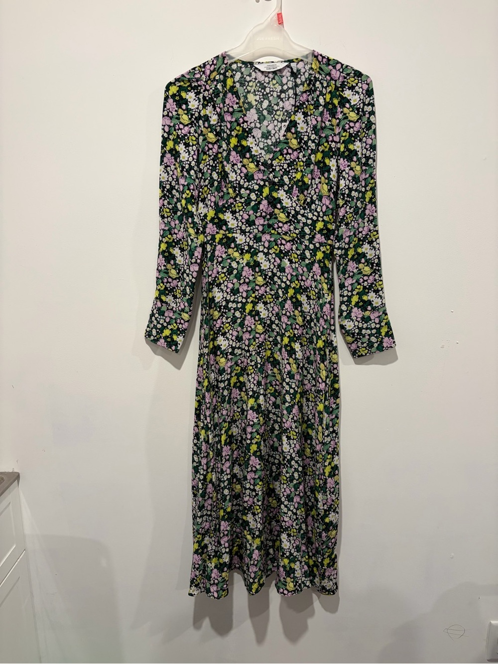 & Other Stories Black Floral Midi Dress with Purple and Green Accents